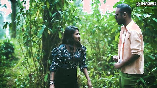 StarSudipa in tight blouse skirt chats with boyfriend in lush jungle