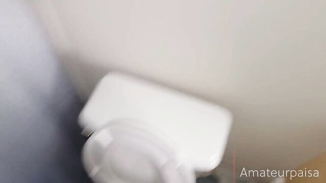 Amateur Latina POV bathroom fuck before sharing, sexy ass up view