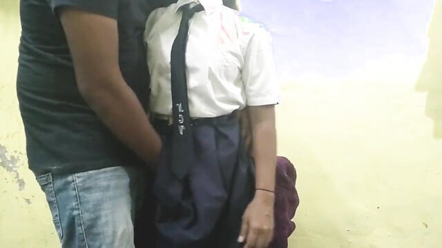 Mumbai Ashu Indian college girl in school uniform skirt hug tease