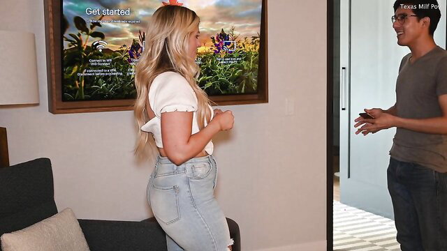 Jenna Mane in tight jeans shows big white ass, flirts with guy in Texas Milf POV