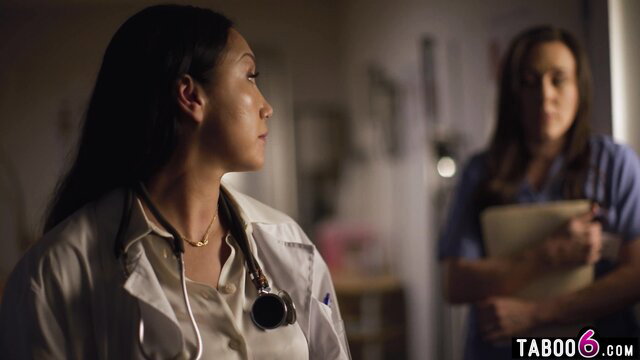 Vicki Chase & Sinn Sage as hot MILF doctor and nurse in lesbian hospital scene