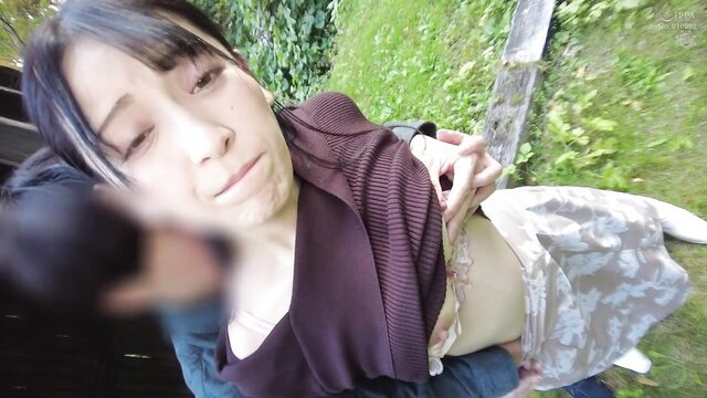 Japanese woman pulled aside top exposing tits outdoors amateur JAV
