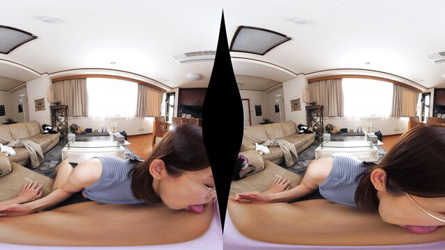 VR JAV Asian woman tongue out on floor POV closeup
