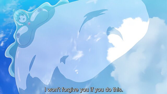 Anime hentai girl rides giant blue whale beast with huge tits squirting milk