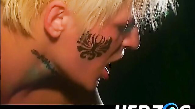 Insatiable sexy German blondie with face tattoos screaming in ecstasy