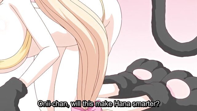 Busty blonde hentai catgirl Hana in skimpy outfit asks Oni-chan if it makes her smarter