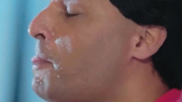 Indian man with cum on face in closeup facial cumshot