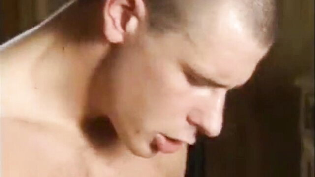 Bald white twink neck exposed in vintage gay teen fuck closeup