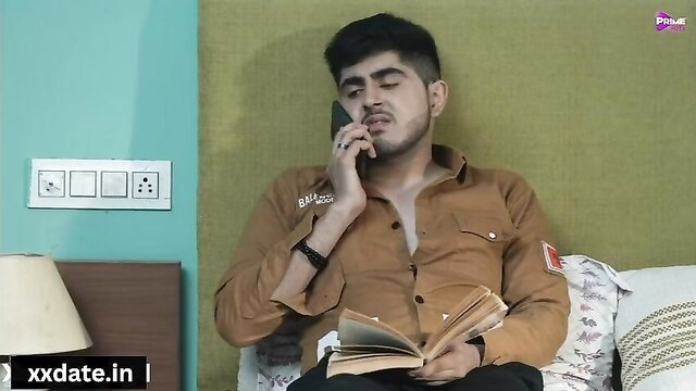 Indian guy in open shirt reading book on phone call, horny amateur thumbnail