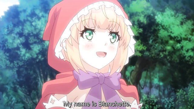 Blanchetta as Little Red Riding Hood smiles cutely in red hood, anime hentai