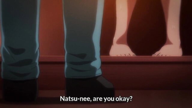 Anime couple scene: guy checks on worried cheating girlfriend Natsunee