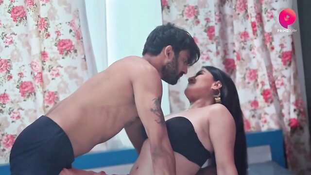 Indian couple in hot missionary foreplay on bed