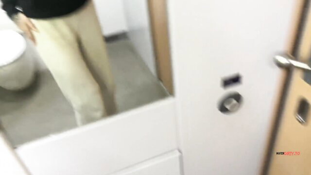 SugarLina masturbating first time in train bathroom mirror selfie