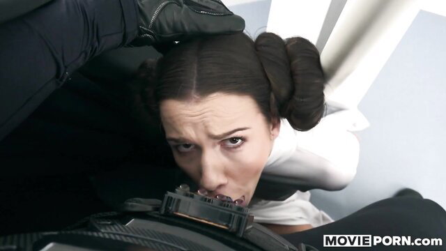 Shaved Princess Leia gagged, held down for forced pussy licking