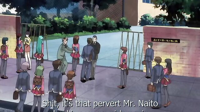 Anime schoolgirls spot pervert teacher Mr. Nato in hentai scene