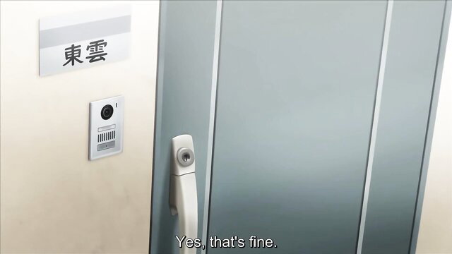 Huge titty Japanese aunt at door in tight dress, seductive smile