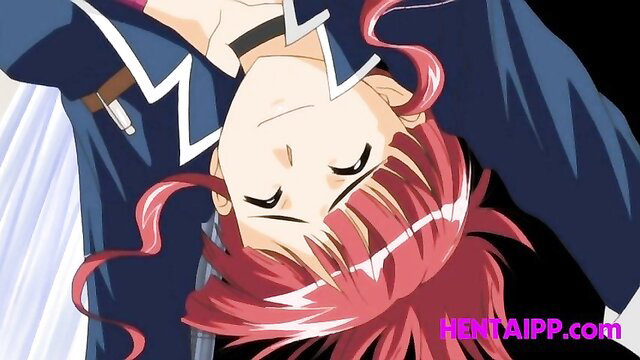 Redhead anime stepsister in uniform, upside down closeup hentai thumbnail