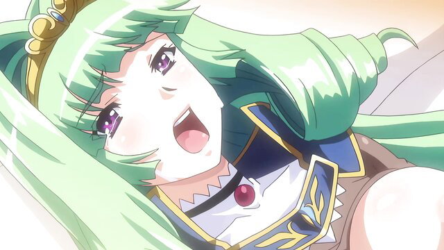 Green-haired anime princess Himekishi Olivia ahegao face in sexy uniform