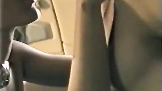 Beautiful brunette babe giving blowjob in airplane bathroom