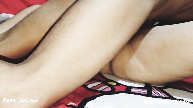 Indonesian student legs spread wide on bed in amateur bokep thumbnail