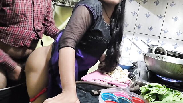Cheating Indian step sister Ashu fucked hard in kitchen apron