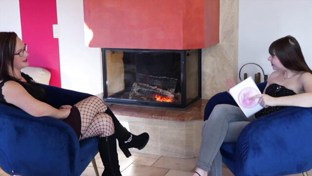 Mia 33yo from Caen in stockings chats intimately by fireplace