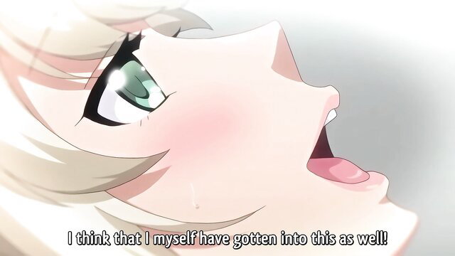 Blonde anime big sis with green eyes in ecstasy, JAV hentai closeup