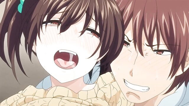 Anime hentai little sister facefucked by brother on school stairs