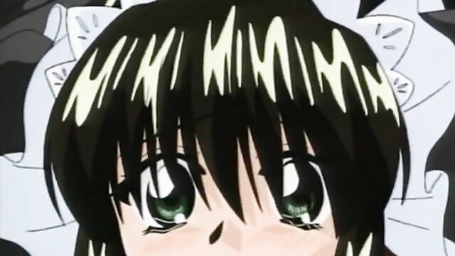 Cute anime maid with green eyes and cat ears closeup