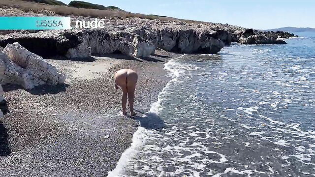 Lisssa nude bending over at beach showing big ass