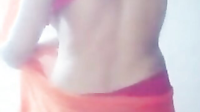 Soni sexy back view in pink lingerie and orange saree drape