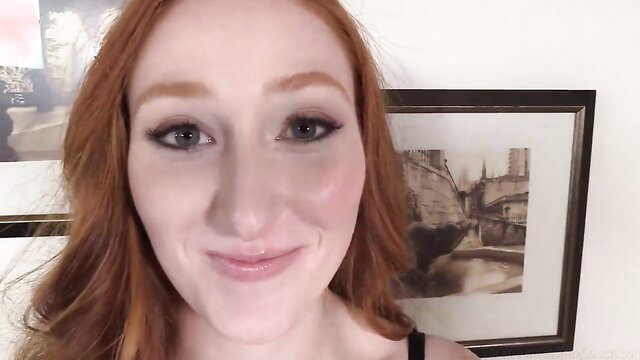 21yo Green Eyed Redhead Amber Smiles in Backroom Casting Couch Thumbnail