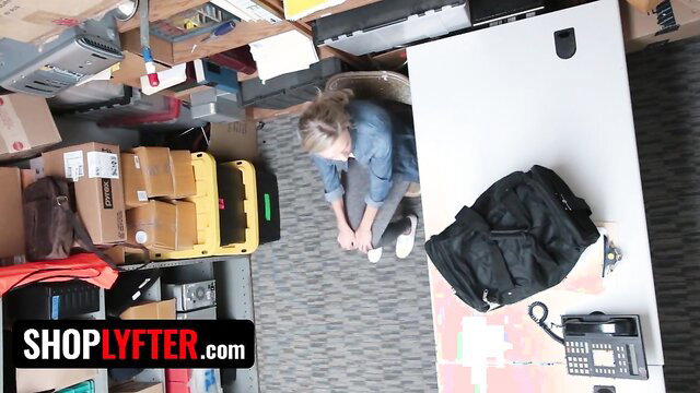 Emma Hix skinny blonde in office on ShopLyfter theft scene