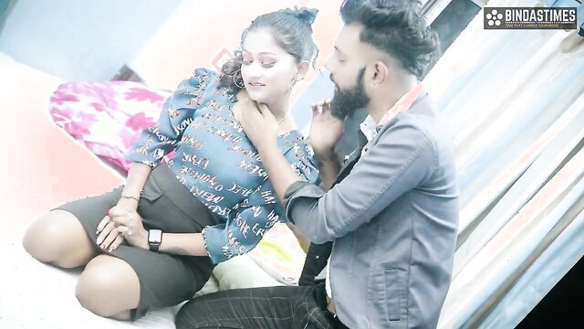 Hot Indian step-sis in blouse skirt gets neck grabbed by bro at home