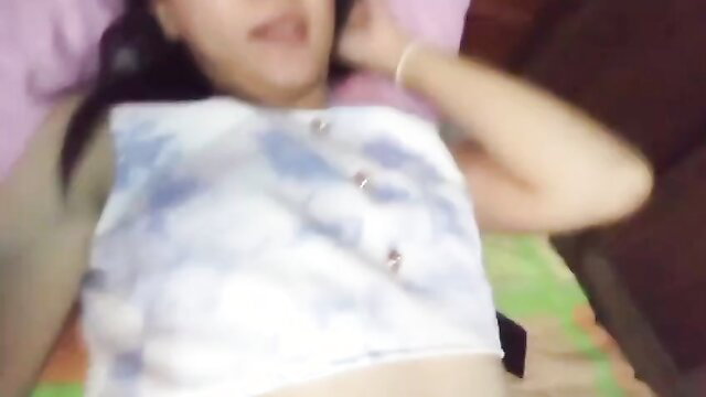 Asian girl alone at home in tight top, seductive phone call tease