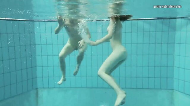 Nude Libuse and Nastya hot underwater pool embrace