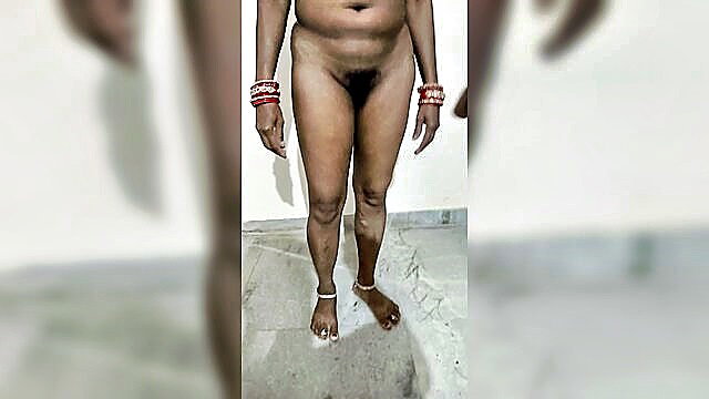 Indian girlfriend nude show, full frontal pussy view standing pose