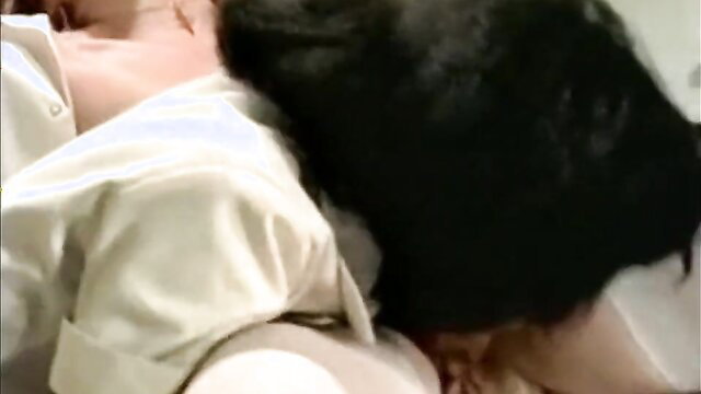 Retro ebony assistant bent over for anal exam in clinic