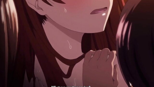 Anime girl with long black hair sweating, flushed face in JAV hypnosis scene