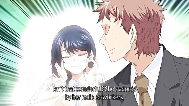 Adorable Japanese office lady with black hair adored by male coworker in JAV