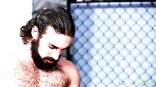 Jaxton Wheeler sweaty bearded hunk in singlet cage