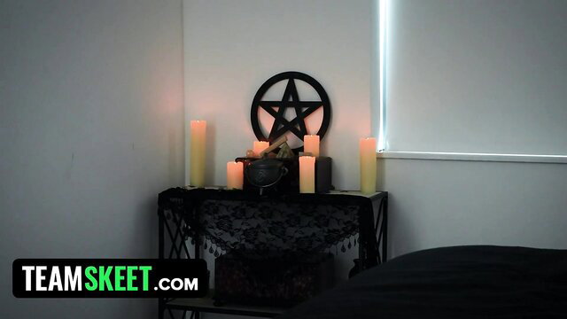 Minxx Marley blonde teen witch with pentagram altar candles