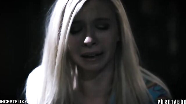 Blonde trailer park girl crying in taboo Part 2 closeup