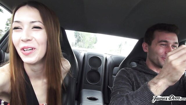 Jenna Justine gives road head to James Deen in GTR sports car