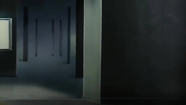 Dark moody hallway with white frame in hentai lesbian orgy scene