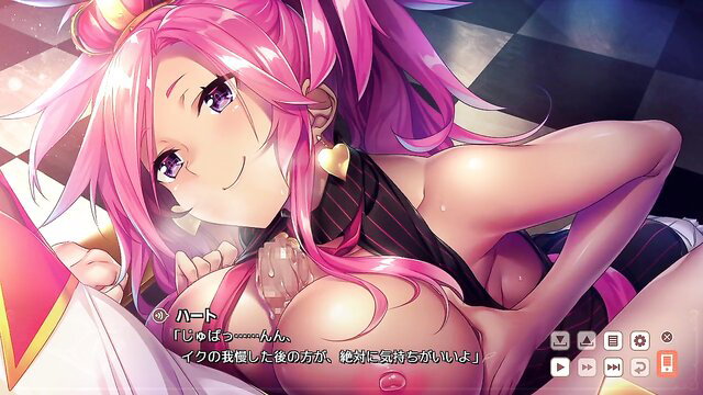 Pink-haired anime JAV girl with huge tits in sexy lingerie smiling seductively