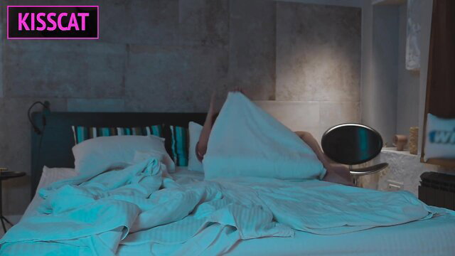 Hot step sister lifts sheets in bed for steamy post-party fuck with step bro