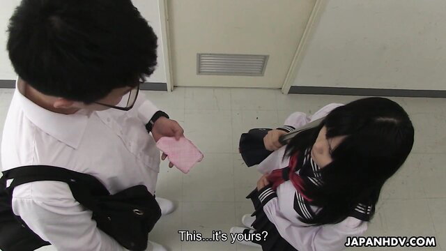 Japanese schoolgirl Sayaka Aishiro in sailor uniform with professor