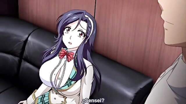 Busty anime teacher in tight uniform seduces student, Kuro no Kyoushitsu hentai