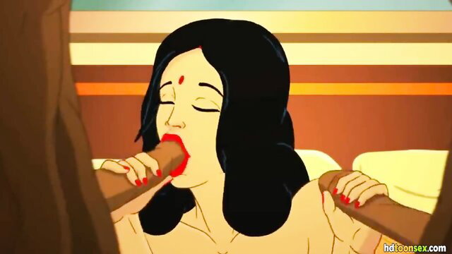 Savita Bhabhi busty Indian cartoon sucking two young guys' dicks